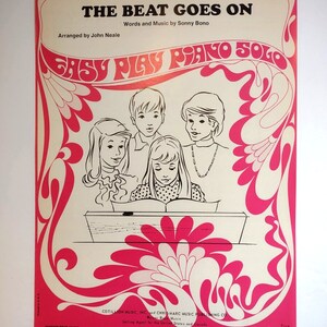 The Beat Goes On Sonny Bono & Cher Sheet Music 1967 Vintage Easy Play Piano Solo Unique Gift