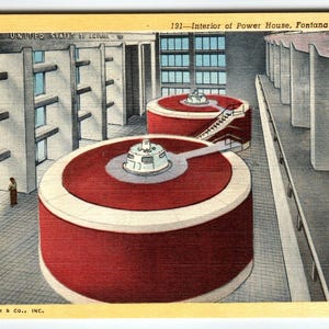Carte postale de l'intérieur de la centrale électrique du barrage de Fontana en Caroline du Nord, lin Curt Teich, cadeau unique