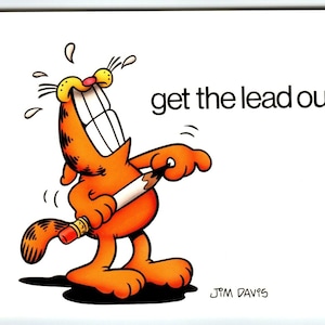 Carte postale Garfield Cat Get The Lead Out Jim Davis Comic 1978 chaton tigré inutilisé