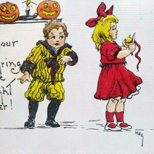 Halloween Postkarte HBG Künstler Signiert HB Griggs Apfel Schälen Junge Mädchen Mit Messer Einzigartiges Geschenk