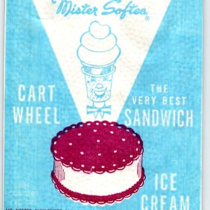 Mister Softee Ice Cream Sandwich Bag Wrapper Vintage Dairy Original Cart Wheel