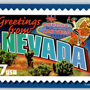 Salutations du Nevada grande lettre carte postale chromée USPS 2001 Las Vegas enseigne au néon cadeau unique