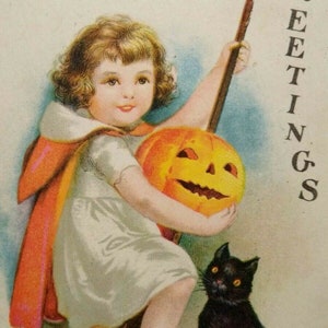 Vintage Halloween Postkarte Schwarze Katze Ellen Clapsaddle Wolf 21 Batavia NY Gruseliges Geschenk