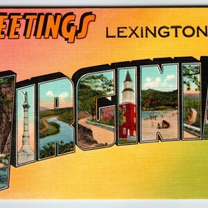 Carte postale d'État en lin, grande lettre, grande lettre, Virginia, Greetings From Lexington, cadeau unique, cadeau unique