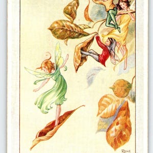 Carte postale fées Sprites et ébats d'automne fantastiques Rene Cloke Valentine & Sons