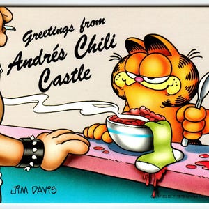 Garfield Cat Postkarte Greetings From Andres Chili Castle Jim Delius 1978 Ungebraucht