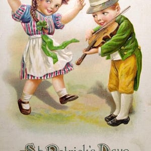 Carte postale de la Saint-Patrick souvenir John Winsch 1914 enfants avec violon violon cadeau unique