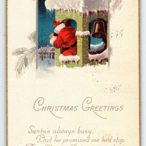 Santa Claus Christmas Postcard Saint Nick In Snowy Bell Tower 1923 Stecher 992 B