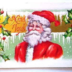 Santa Claus Postcard Embossed Vintage Holly Saint Nick In Red Suit Original