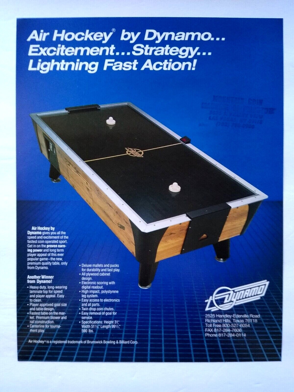 Dynamo Air Hockey Table Arcade Game Promo FLYER Advertising