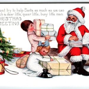 Withney Made Christmas Postkarte Kinder helfen Weihnachtsmann Vintage unbenutzt 1910