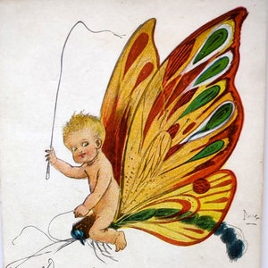 Carte postale fantaisie bébé papillon volant géant DWIG Clare Victor Dwiggins cadeau unique Carte postale