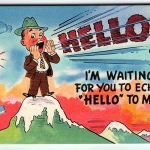 Carte postale comique l'homme sur la montagne, j'attends que vous fassiez écho