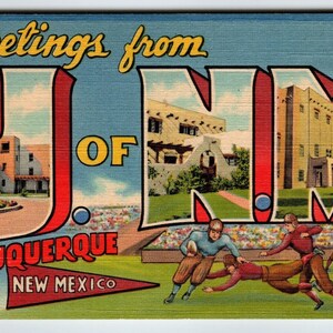 Greetings From Albuquerque New Mexico Large Letter Postcard Linen Football U NM
