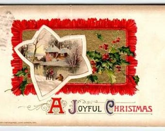 1911 Vintage John Winsch Embossed Christmas Postcard with Winter Cottage Scene