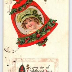 Antique Vintage Christmas Postcard Childhood Souvenir Bell Design