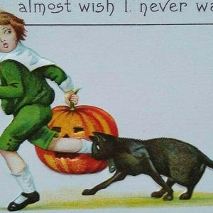 Vintage carte postale Halloween JEP série 63 F chat noir garçon original cadeau unique Stecher inutilisé