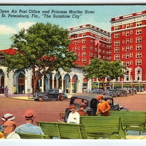 Bureau de poste Princess Martha Hotel St Petersburg Florida Carte postale Linge de maison Voitures anciennes Cadeau unique