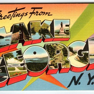 Salutations de Cayuga Lake George, New York Grande carte postale en lin grosse lettre, NY Cadeau unique