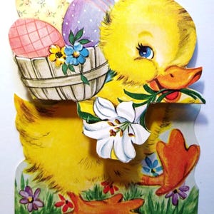 Carte de voeux de Pâques Poussin Fleurs dans la bouche ufs peints découpés AmeriCard