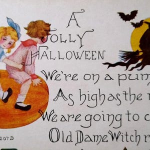 Carte postale d'Halloween Enfants volant sur une citrouille, bateau aérien, sorcière, lune, 207 FA, Owen, cadeau unique