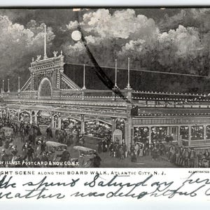 Antique Postcard - Atlantic City, NJ - Night Scene Along the Boardwalk - 1906