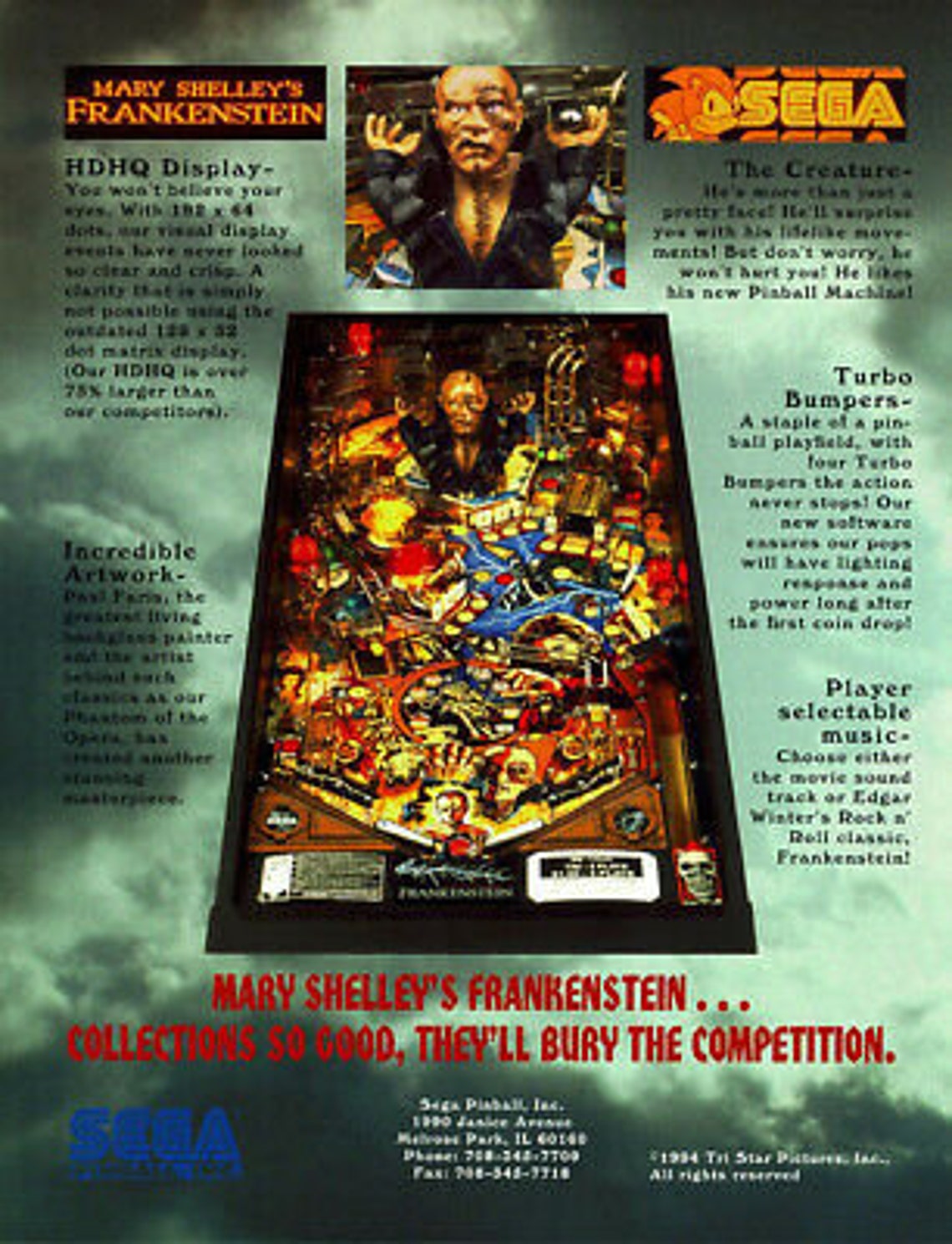 Frankenstein Pinball FLYER 1995 Sega Halloween Horror Monsters Etsy