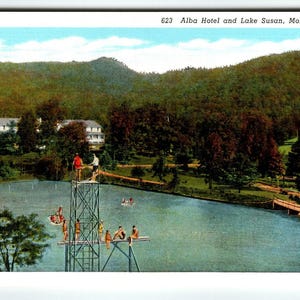 Alba Hotel Lake Susan Montreat NC Carte postale 623 Curteich Linge de maison vintage non utilisé