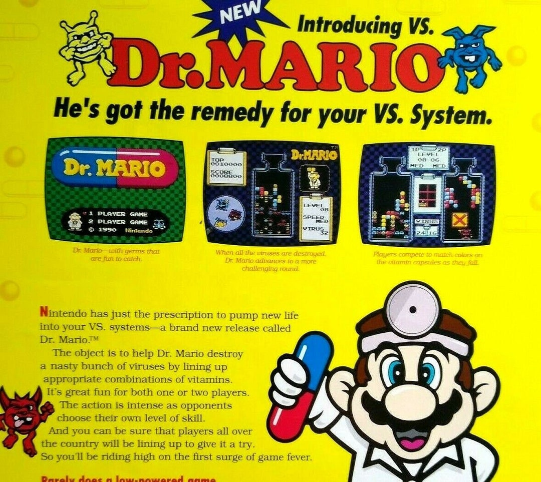 Dr Mario Arcade FLYER Original 1990 Video Game Art Print VS Etsy
