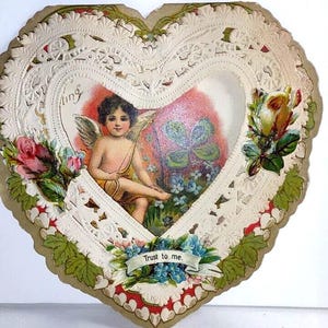Carte de voeux antique Saint-Valentin chérubin ange cadeau unique 3D roses découpées trèfle à quatre feuilles