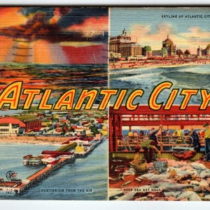 Atlantic City, New Jersey, Grande carte postale en lin, lettres et grandes dimensions, 1942 Curt Teich