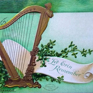 Carte postale de la Saint-Patrick Harpe Let Erin Remember Ellen Clapsaddle 1909 Int Arts Cadeau unique