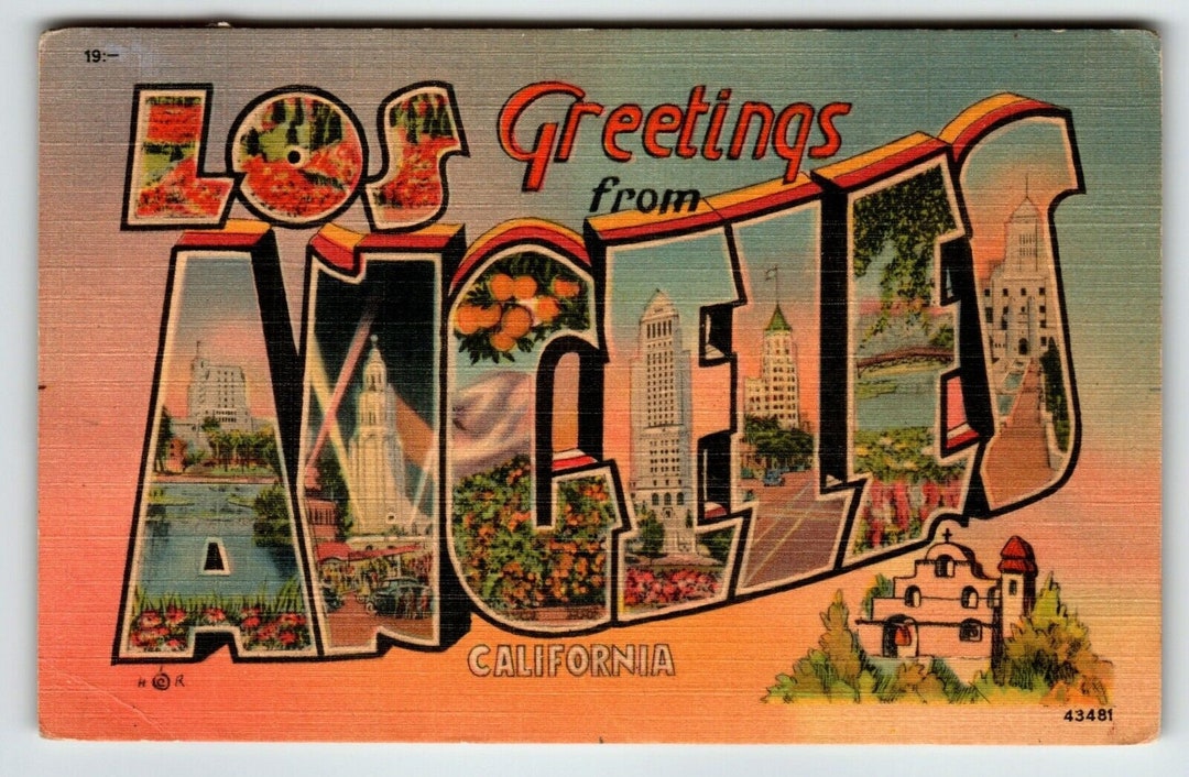 Greetings From Los Angeles California Large Big Letter Linen City