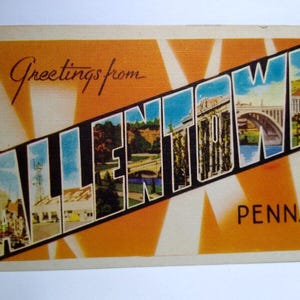Carte postale d'Allentown, grande lettre, lin de Pennsylvanie, presse Dexter, cadeau unique