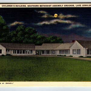 Carte postale en lin de Caroline du Nord, construction méthodiste Lake Junaluska pour enfants, cadeau unique inutilisé