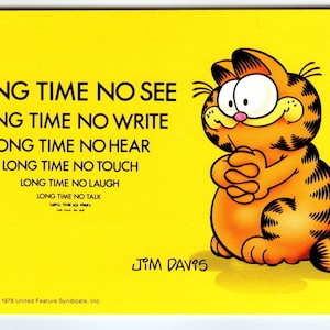 Garfield Katze Postkarte Long Time No See Tabby Kätzchen Comic Jim Denim 1978 Ungebraucht