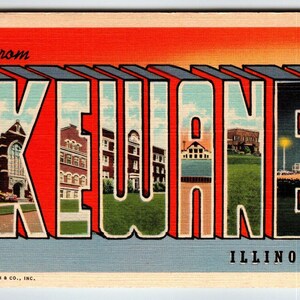 Carte postale en lin, grande lettre, Kewanee, Illinois, Curt Teich, cadeau unique inutilisé