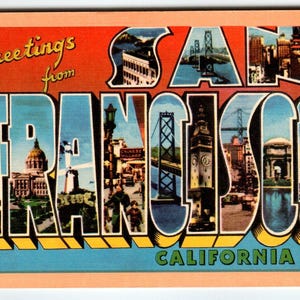Carte postale en lin grande lettre, San Francisco, Californie, années 1940