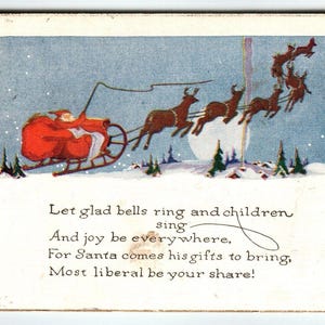 Carte postale de Noël Père Noël, pleine lune, neige, traîneau de rennes, 1921, timbre sur la santé