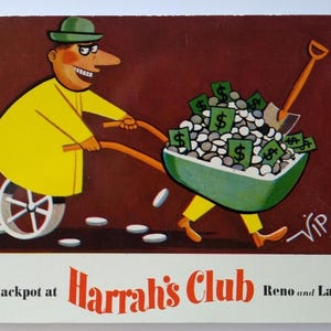 Carte postale du casino Harrahs Club Man Wheels Wheelbarrel VIP Reno Lake Tahoe Nevada Cadeau unique
