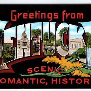 Carte postale Greetings From Kentucky Grande lettre Kropp lin Scenic Romantique inutilisé