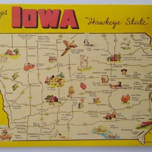 Greetings From Iowa Map Postkarte Chrome Postkarte Hawkeye State Stieglitz Vogel Kühe Einzigartiges Geschenk Postkarte