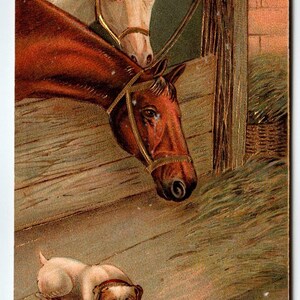 Bulldog Puppy Dog White & Brown Horse Gold Trim Barn Vintage Antique Germany