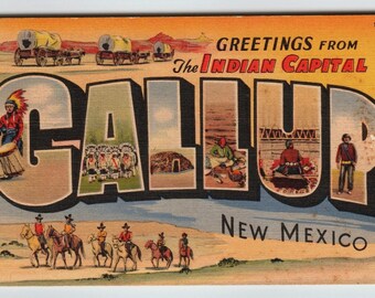 Vintage Gallup New Mexico Indian Capital Linen Postcard Curt Teich