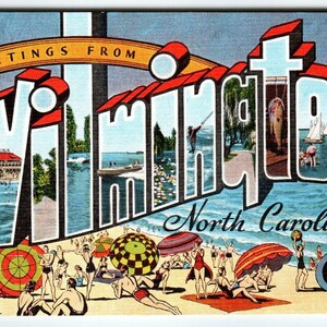 Greetings from Wilmington North Carolina Großbrief Leinen Postkarte Beach Town Einzigartiges Geschenk