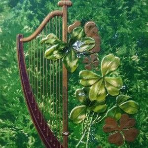 Carte postale de la Saint-Patrick Erin Go Bragh Golden Harp Trèfles John Winsch Retour 1909 Cadeau unique