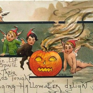 Carte postale Halloween HBG HB Griggs Pixies elfes brownies Fantasy Ann Arbor Allemagne cadeau unique