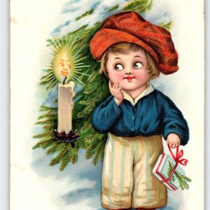 Gledelig Jul Denmark Christmas Postcard Boy Anthropomorphic Candle Seal 1929