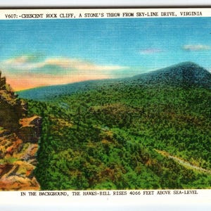 Crescent Rock Falaise près de Skyline Drive Virginia Carte postale Linen Hawks Bill non utilisé