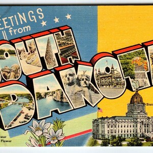 Carte postale en lin Lettres Grandes lettres du capitole de l'État du Dakota du Sud